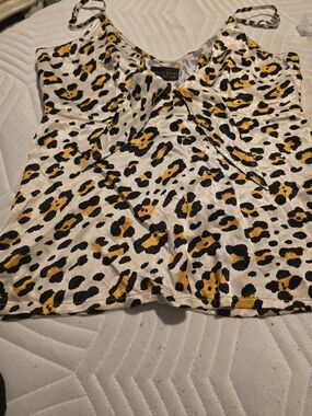 Leopard Print Satin Cami Tank Top - White and Yellow